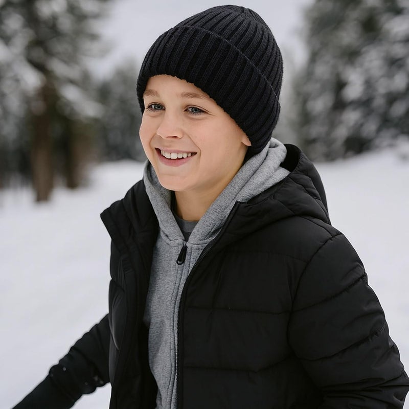 ACTLATI Kids Merino Wool Beanie Hat Winter Boys Girls Ribbed Knit Beanies Caps Unisex Cuffed Skull Caps 7-14 Years - Image 2